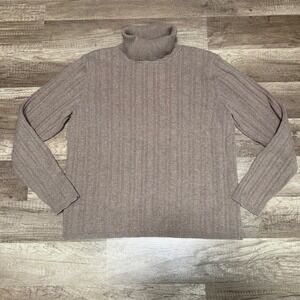 Talbots Women's Ribbed Turtleneck Sweater Taupe Brown Size Large